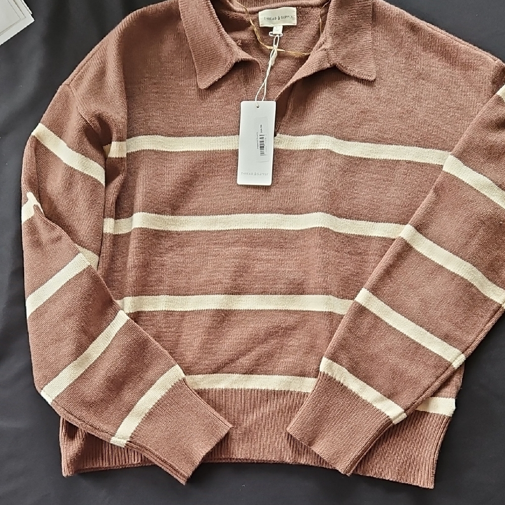 Brown and Cream Striped Sweater